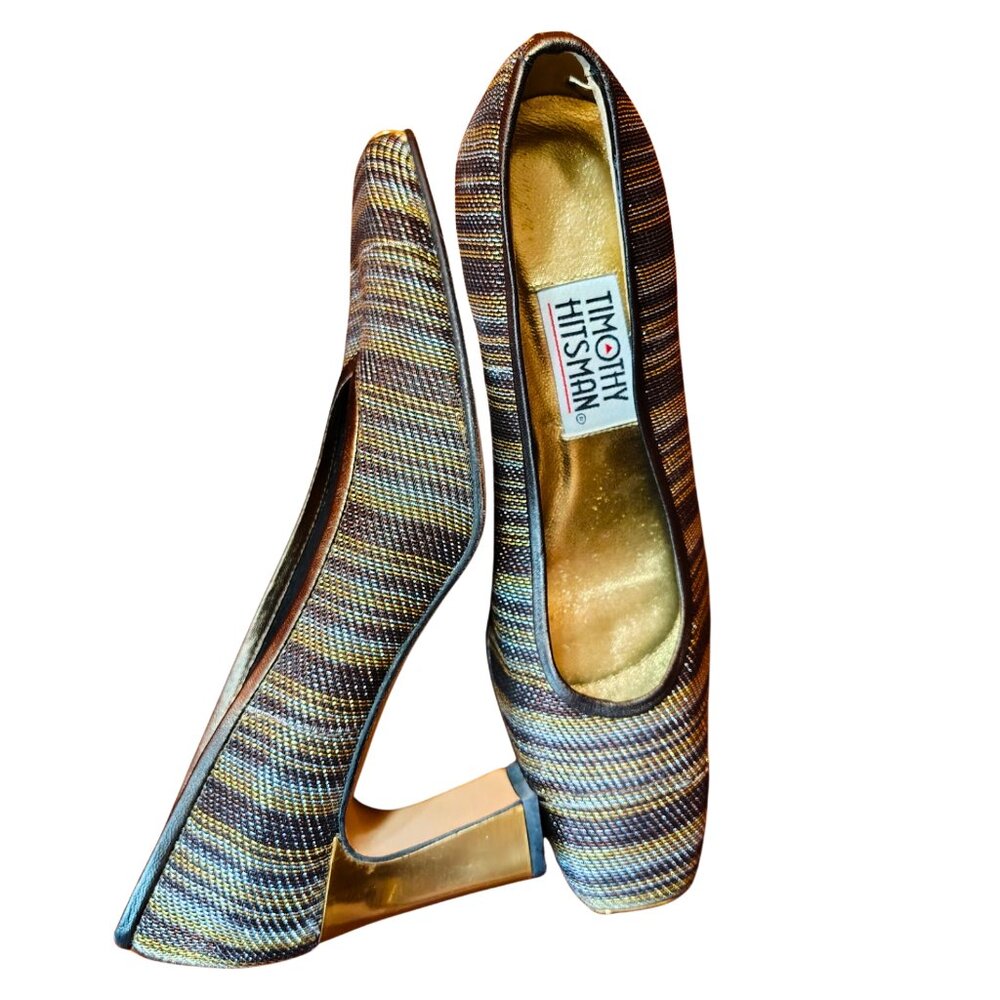 Timothy Hitsman Vintage 90s Metallic Woven Pumps Unworn 7.5 M